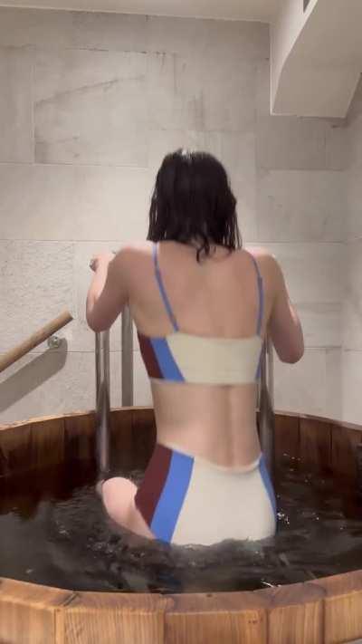 In and out of hot water tub