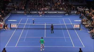 Ben Stiller owned by a young girl in tennis