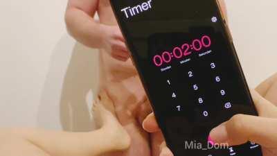 Challenge: Put on your Chastity Cage in one minute with my feet playing with your little dicklet.