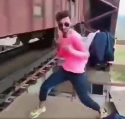 What could go wrong dancing close to a moving train