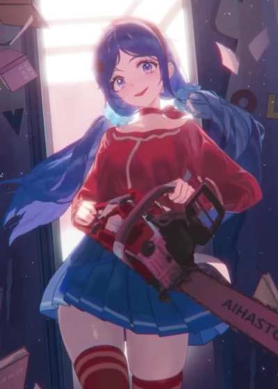 Crazy Mita w/ Chainsaw: Live Wallpaper (Animation: 玉弓芒@Spine2d; Artist: 非成太妃糖)