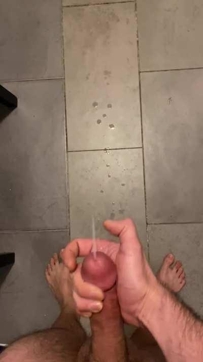 You can hear the first blast of cum leave my penis