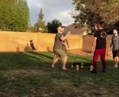 He is trying hard at...