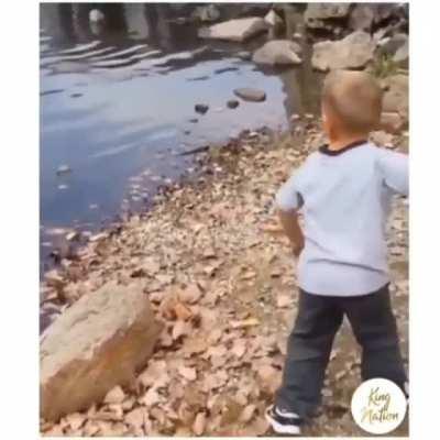 Just normal boy throwing rocks