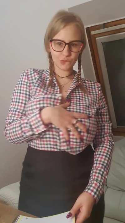 Ahhhh.... Office intern to be...but if I get caught with boobs, that will be.... Ahhhh an office intern not to be. heh