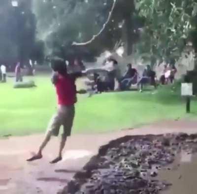 To swing over a mud pond