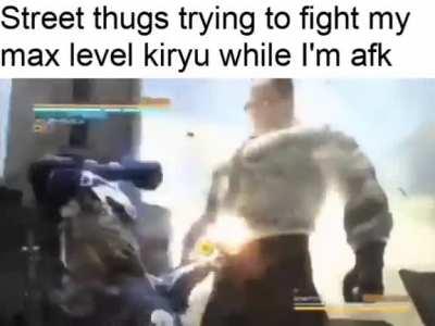 Left to go get a drink and forgot to pause, was surprised to see kiryu still alive and well with half his health still there