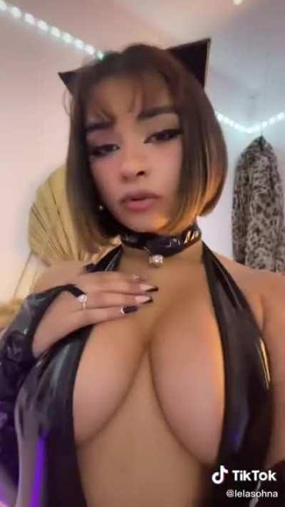 Long legs and big cleavage kitty