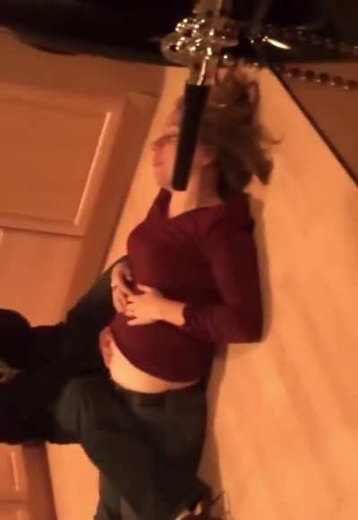 Drunk woman belly rubbed