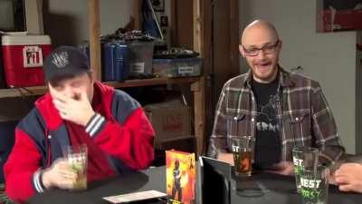 The best spit take of all time, courtesy of Rich Evans (and Jack should grow that beard back)