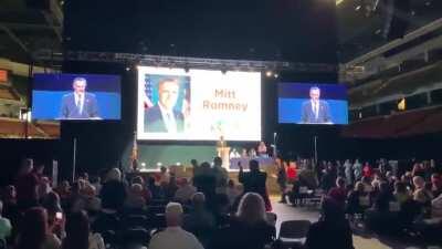 Loud boos could be heard from the crowd when Sen. Mitt Romney made an appearance at the GOP convention in Utah.