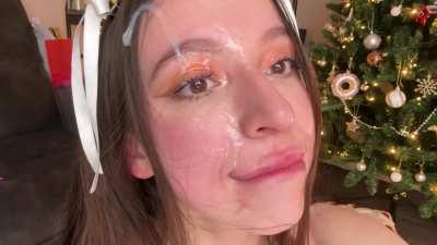 Such an innocent face covered all by cum... beautiful