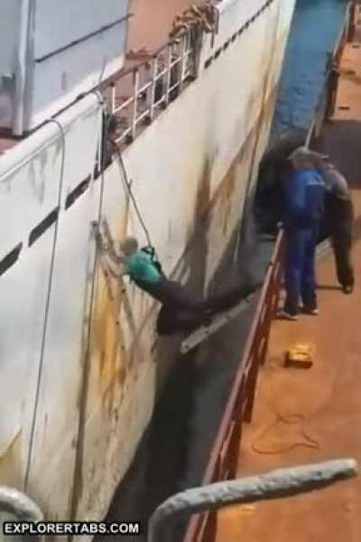 Faceplanted on the boat and got hit by the other ladder :/