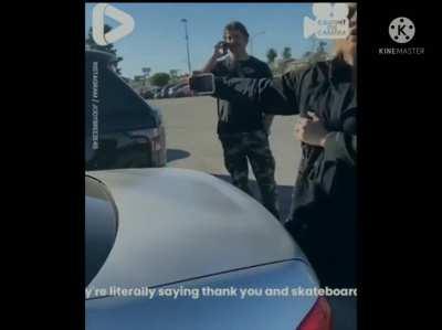 Karen interrupts man giving free gears and skateboards to kids