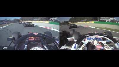 Verstappen has pushed Perez in the gravel at the SC restart