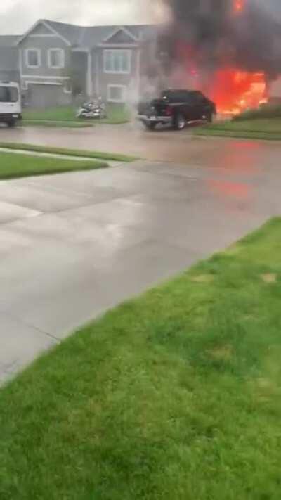 The moment fireworks exploded out of a garage, setting it on fire in Omaha, Nebraska (01-05-2020)