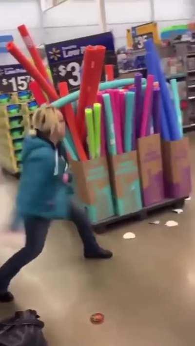 Lady has trouble controlling herself in the candle section