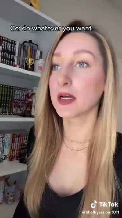 Somebody please explain to her nobody acts like this about anime...