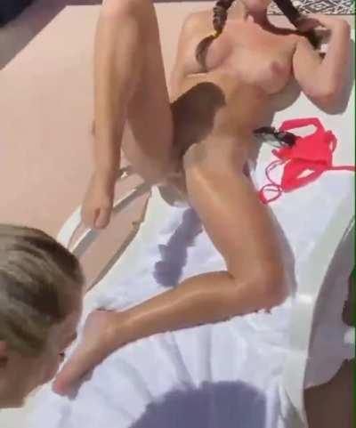 Lesbian Action By A Pool