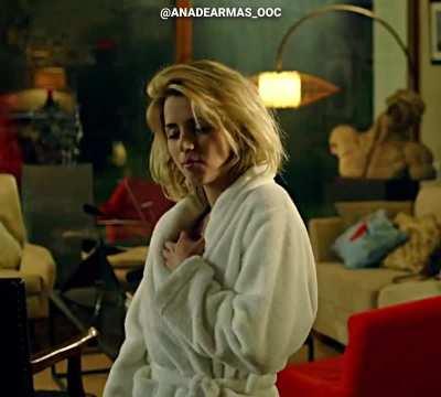 Ana de Armas dancing in a bathrobe
