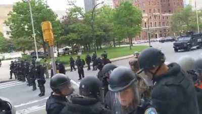 Two Buffalo Police officers shove a old man to the ground in front of City Hall. Blood. NSFL