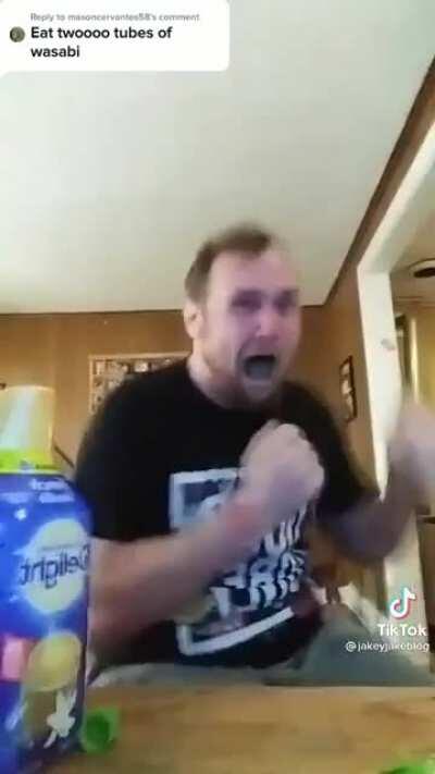 Eating two tubes of wasabi challenge