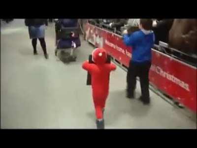 This little Santa getting a quick lesson on gravity for Christmas.