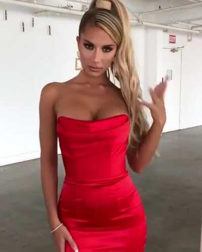 Red satin mini dress (in fast forward)