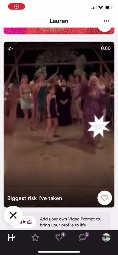 Somehow this girl decided a video of her stealing the bouquet from a child would be a good move on her dating app profile
