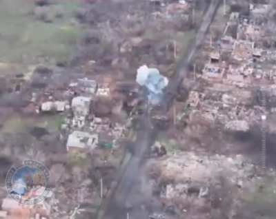 Molniya-1 FPV drone strikes Ukrainian YPR-765 -Toretzk 