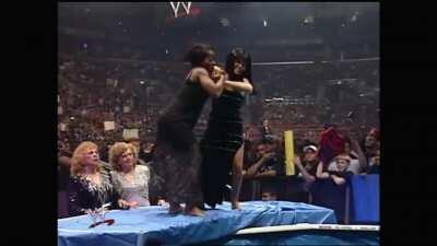 Jacqueline struggles to handle a much smaller Miss Kitty and instead gets overpowered by her and thrown into the pool