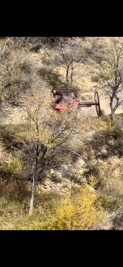 Regretting going downhill with the tractor