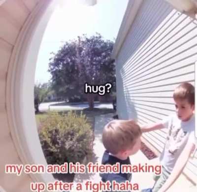 Making up with his best friend after a fight.