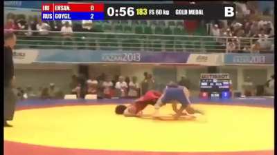 Bekhan Goygereev counters a single leg takedown attempt from Ehsan Lashgari. Insane