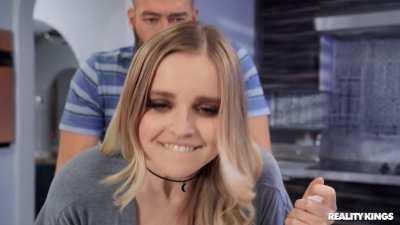 Sweeping Up With Her Big Natural Tits