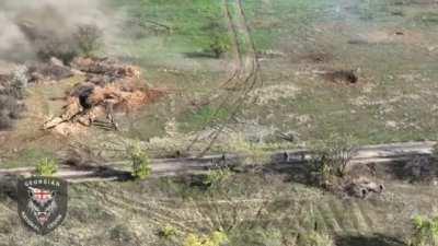 Russian trench charged by fighters of the Georgian legion