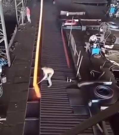 He picks up molten steel.