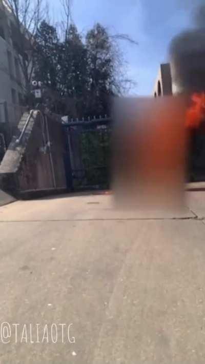 Aaron Bushnell making the ultimate sacrifice outside the israeli embassy in DC (blurred)