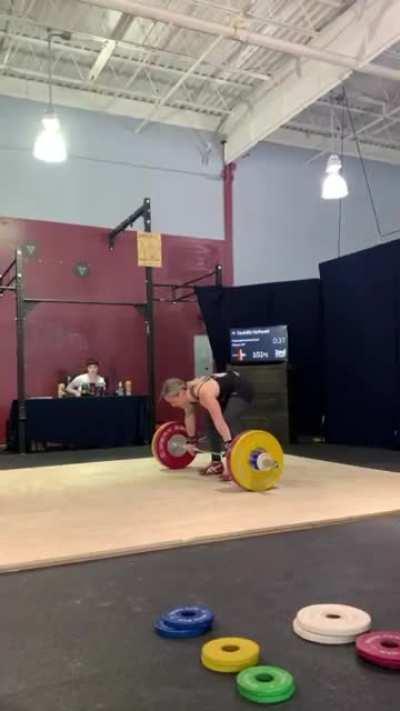 Meet Report; 81/84/86 - 98/101/104x , Weight: 67.7, slowly lowering for Nationals to be 64. Heaviest openers in a meet, meet PR in snatch (matched my best ever), meet PR in total by 2kg, and 104 would have been a jerk PR.