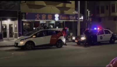 Police pull over driverless Vehicle.