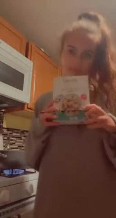 Titty flash while making dinner