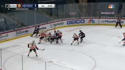 Ovechkin with an unreal move around Myers and sets up Wilson with the easy tap in