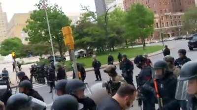 Graphic footage warning; officer pushes a man to the ground, then quickly realizes he fucked up & walks away like nothing happened