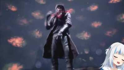 Gura reacts to the Dr. Faust scene in DMC5