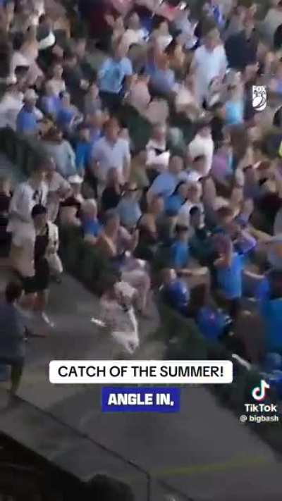 Fan takes a single handed catch during a BBL match