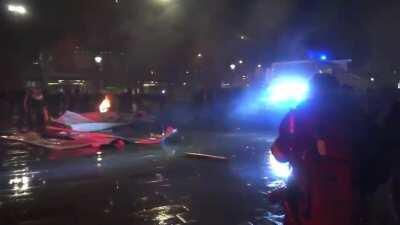 French Protesters Try To Hold Ground As Police Forces Descend On Their Position With Armored Water Cannon Truck