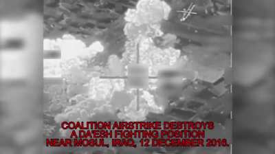 Coalition airstrike on Da'esh fighting position near Mosul, Iraq, Dec. 12, 2016.