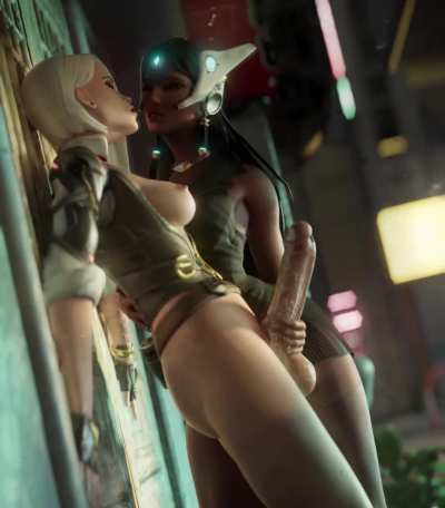 Cyberpunk futanari handjob in 3d sex game