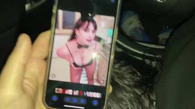 Looking at IG pics of my friend that I have a crush on while this dumb Asian slut deep throats my hard cock