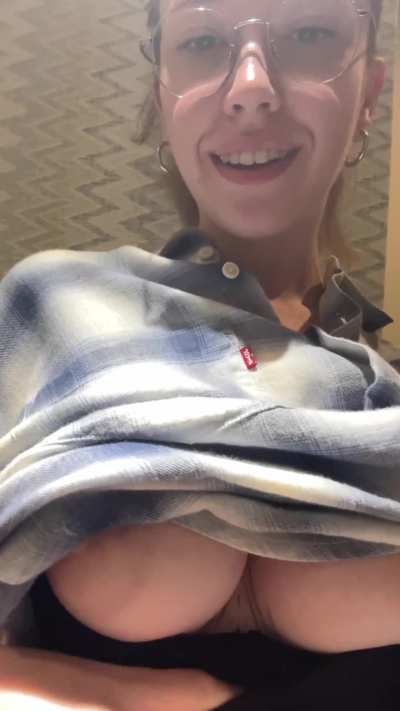 Come into my dressing room and catch my naked boobs